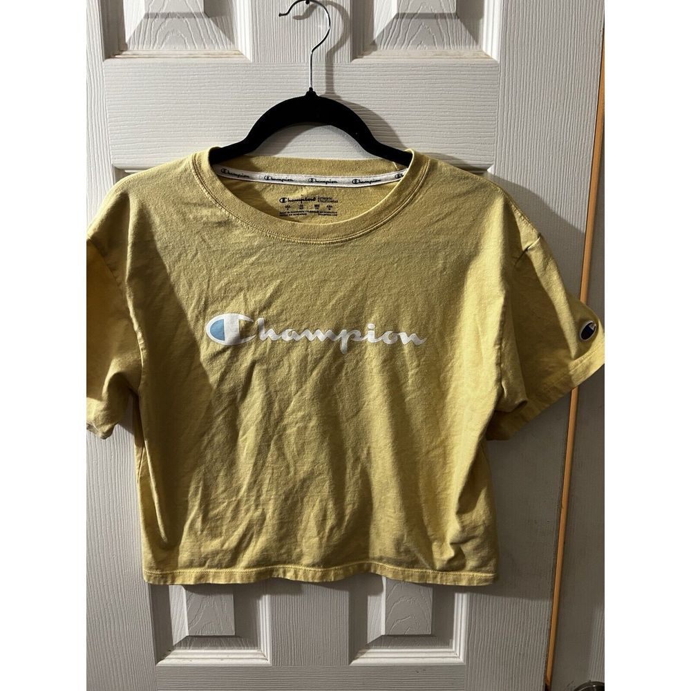 Champion Yellow Cropped Womens Graphic T Shirt Size Large‎